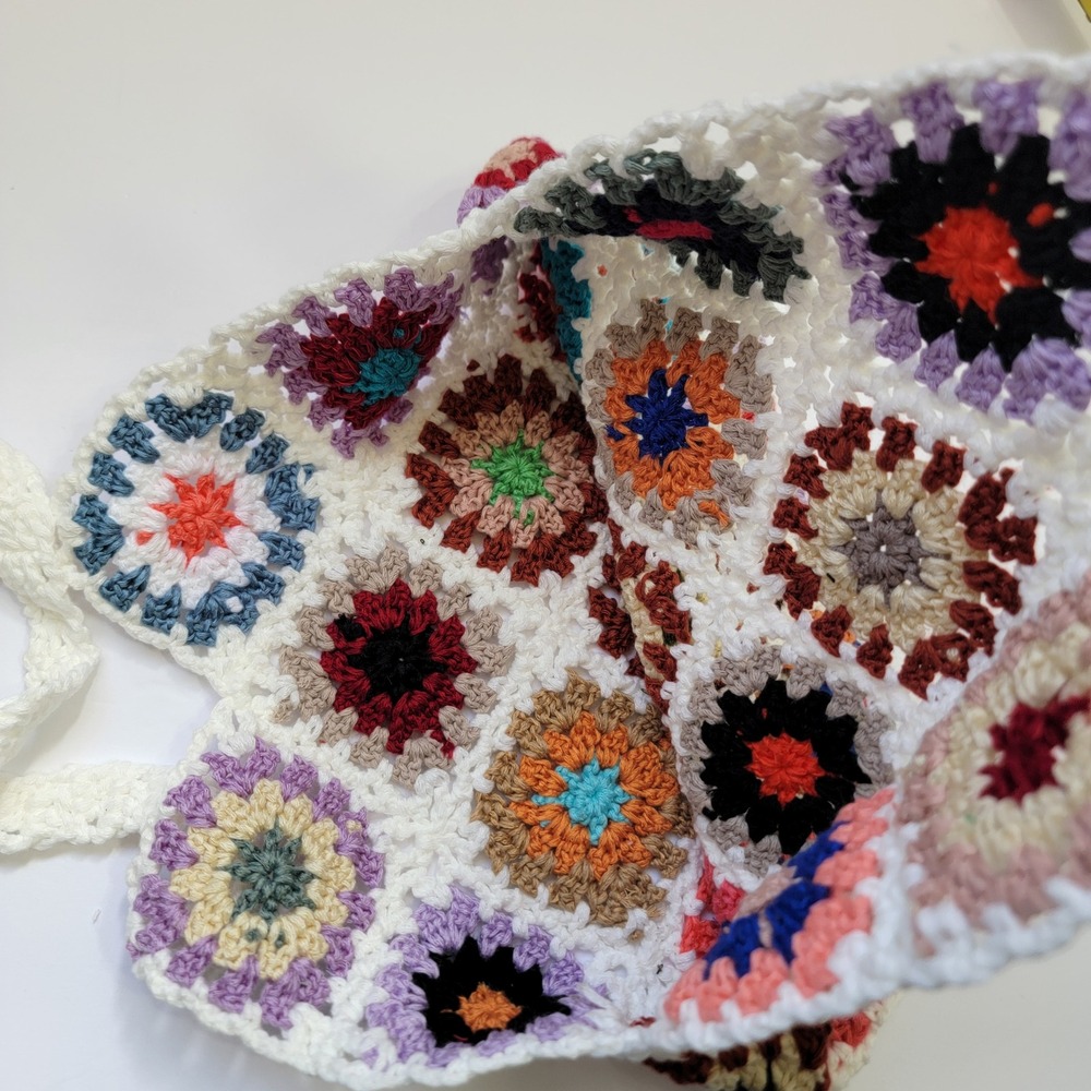 NEW Handmade Crochet Knit Granny Squares Mini Tote Bag Boho Hand Bag‎ - Picture 7 of 8